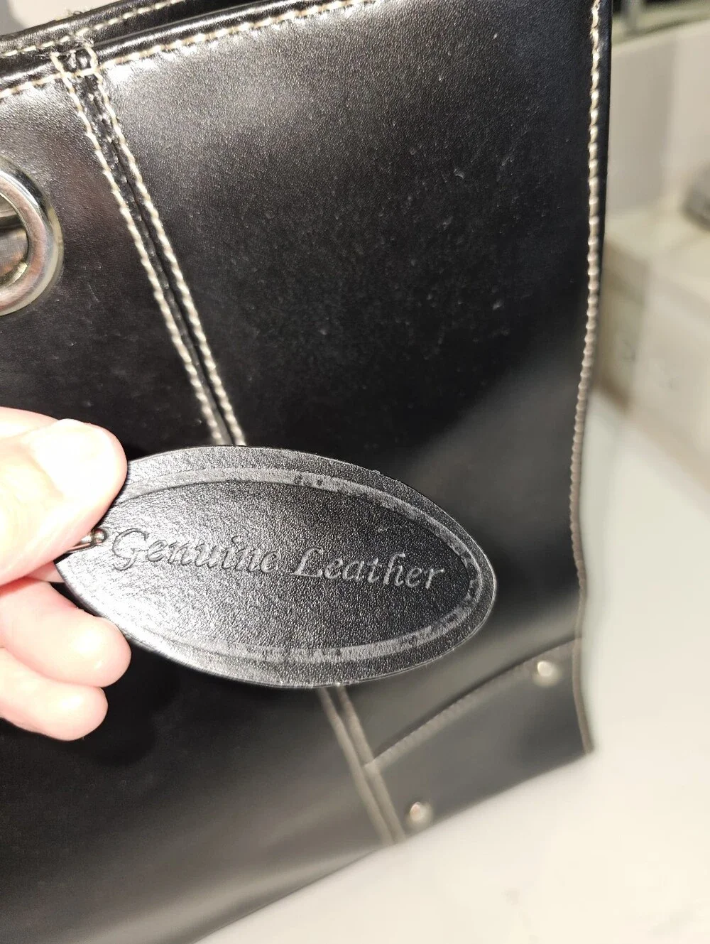 Wilsons Leather Black Leather Tote Bag with Contrast Stitching